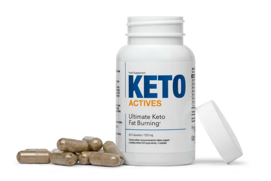 Flacon de Keto Actives ouvert, avec ses gélules